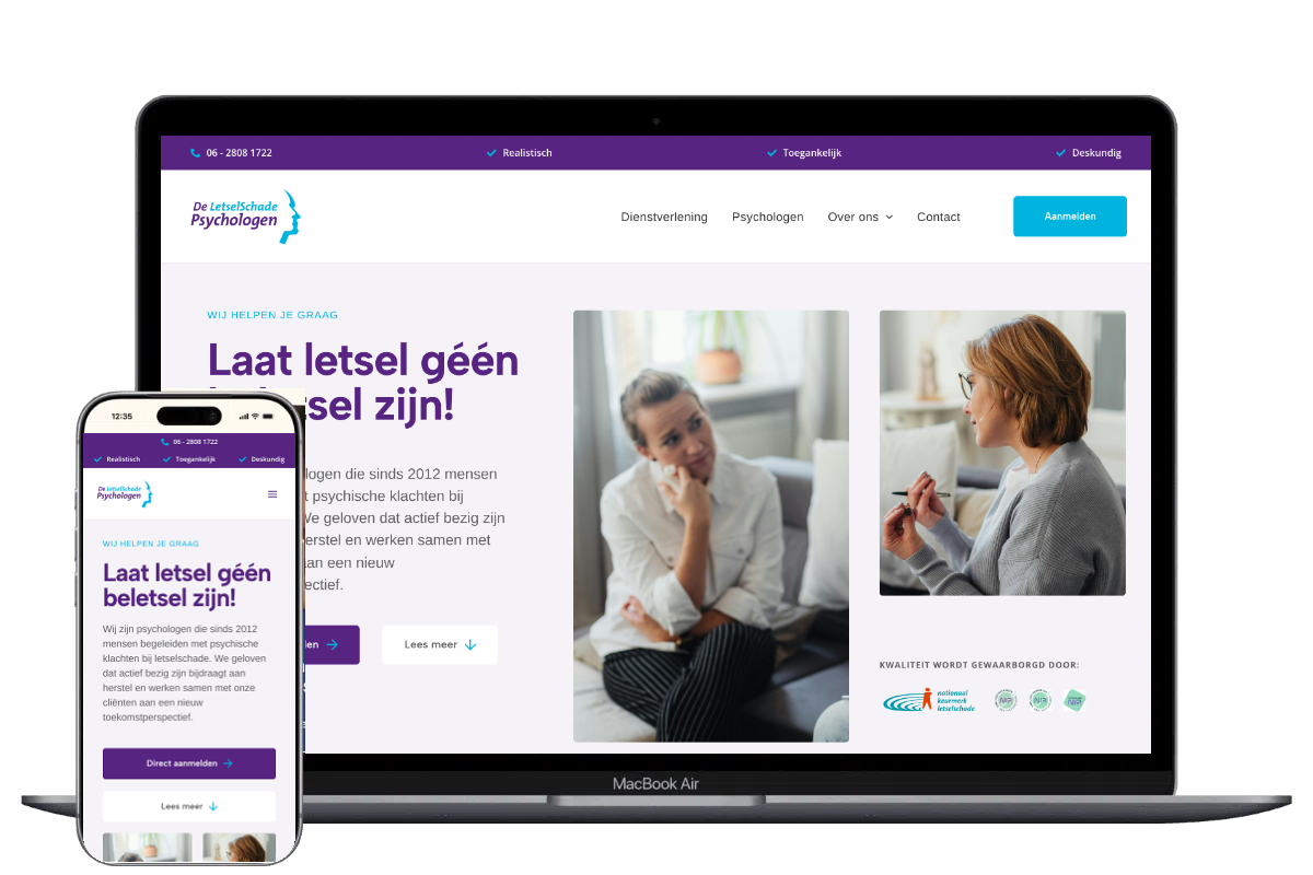 Nieuwe website voor De Letselschadepsychologen, ontwikkeld door Mooi Online