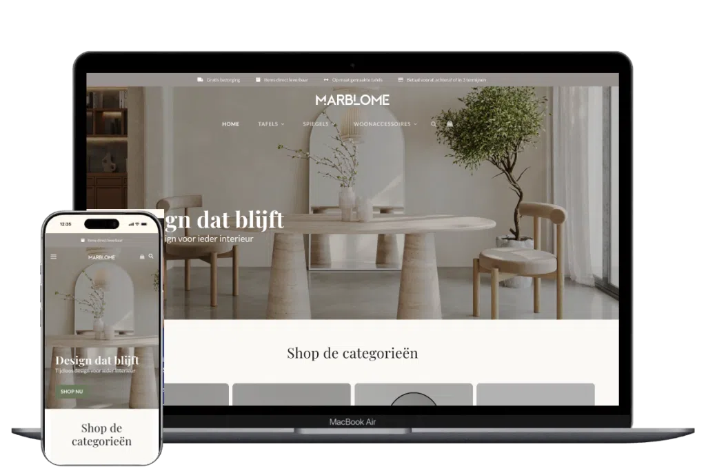 Nieuwe webshop voor Marblome, ontwikkeld door Mooi Online