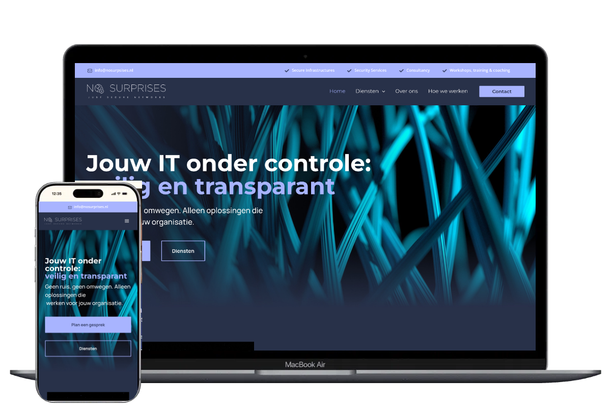 Nieuwe website voor No Surprises, ontwikkeld door Mooi Online