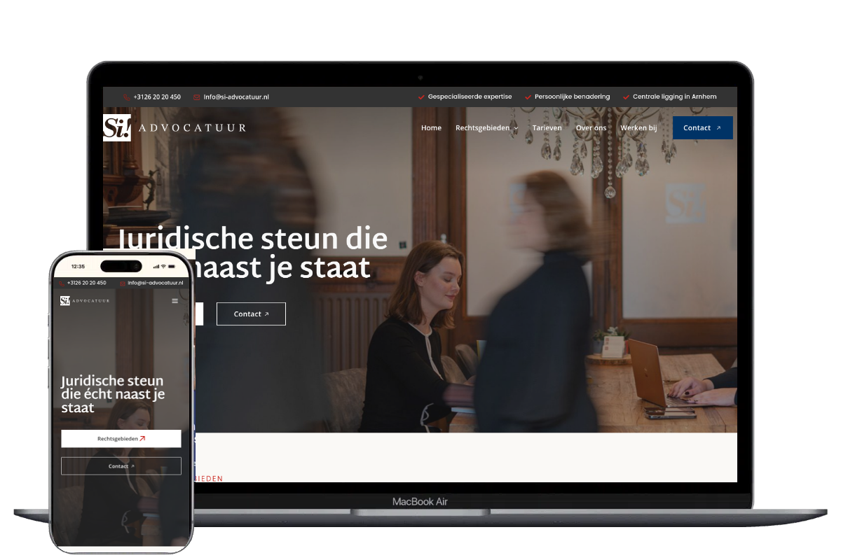 Nieuwe website voor Si! Advocatuur, ontwikkeld door Mooi Online