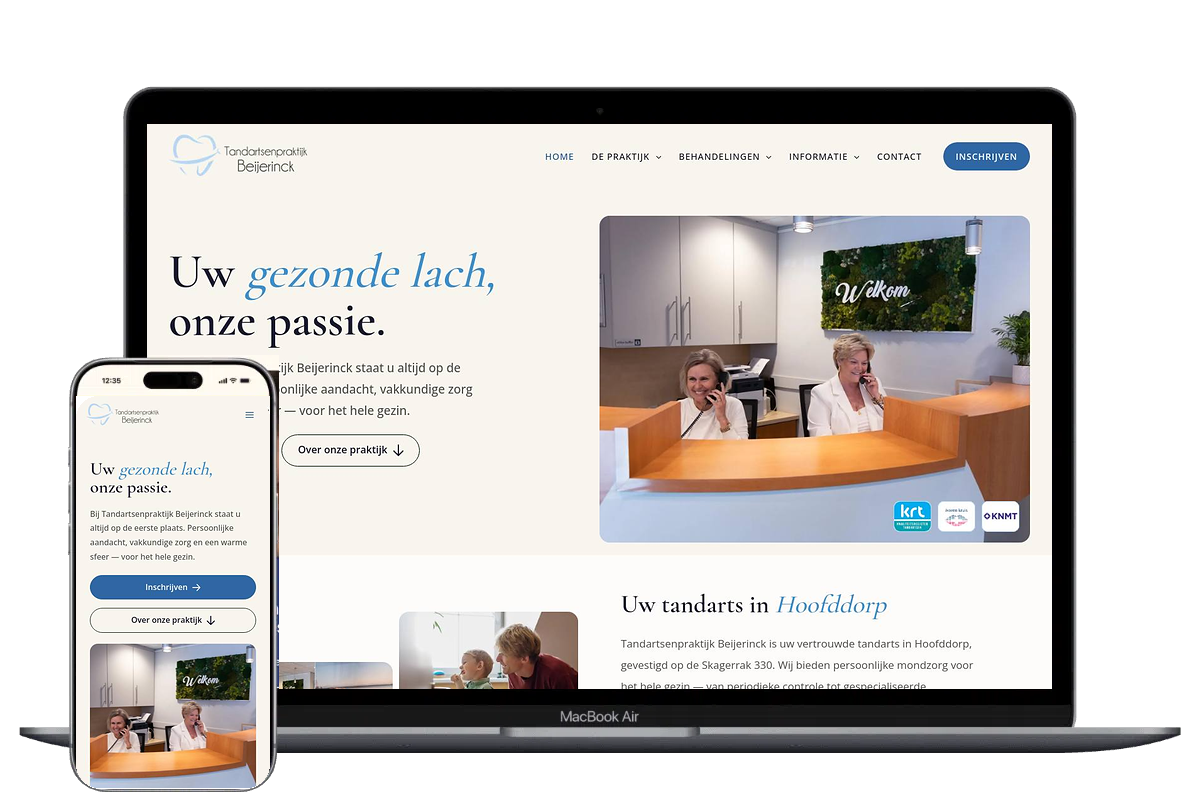 Nieuwe website voor Tandartsenpraktijk Beijerinck, ontwikkeld door Mooi Online