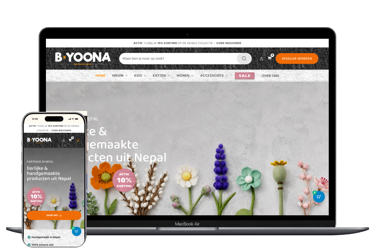 Nieuwe webshop voor BeYoona, ontwikkeld door Mooi Online