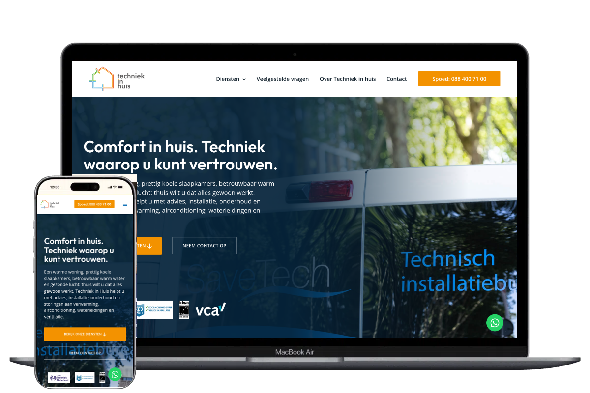 Website voor Techniek in Huis, ontwikkeld door Mooi Online